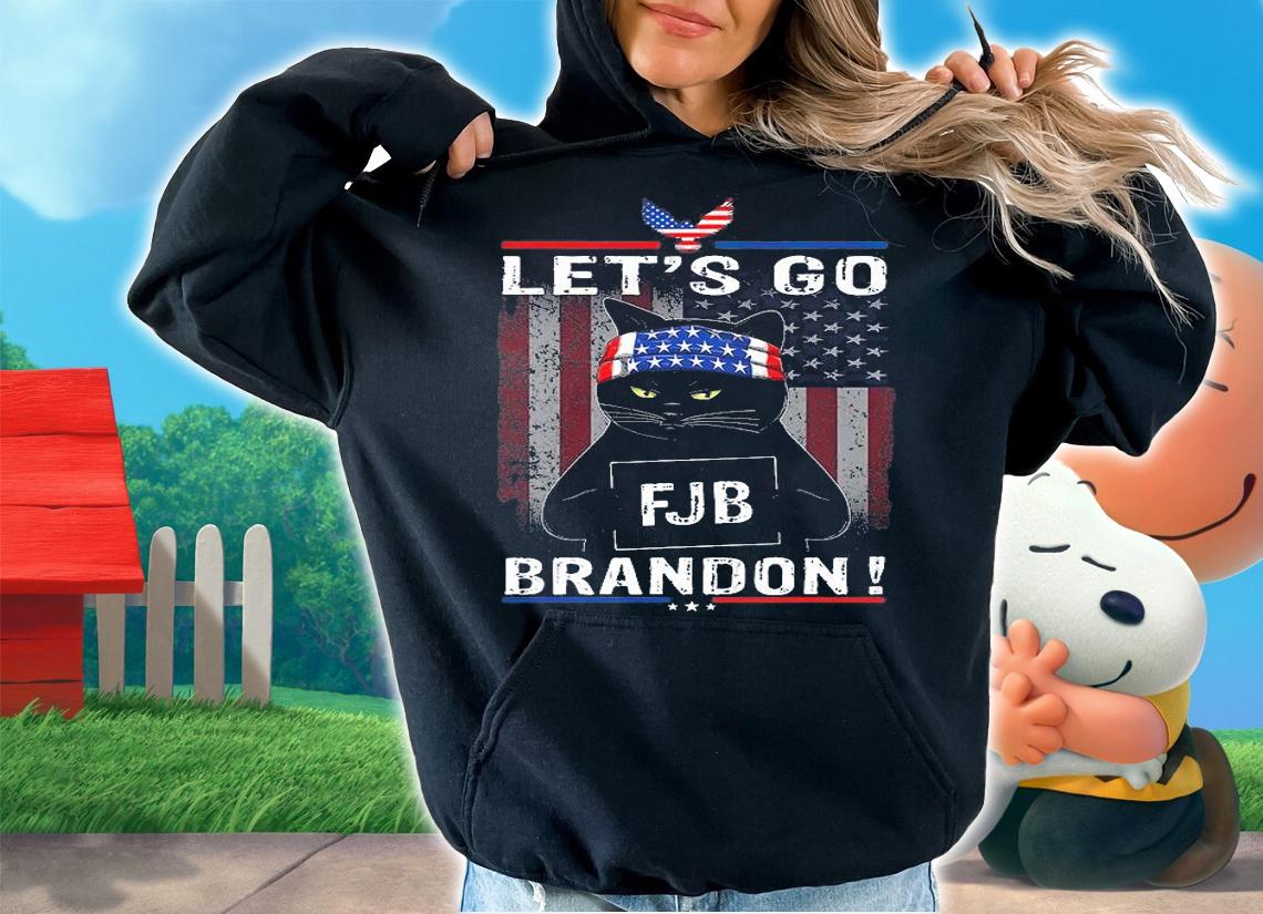 Lets Go Brandon Black Cat Conservative American Flag T-Shirt