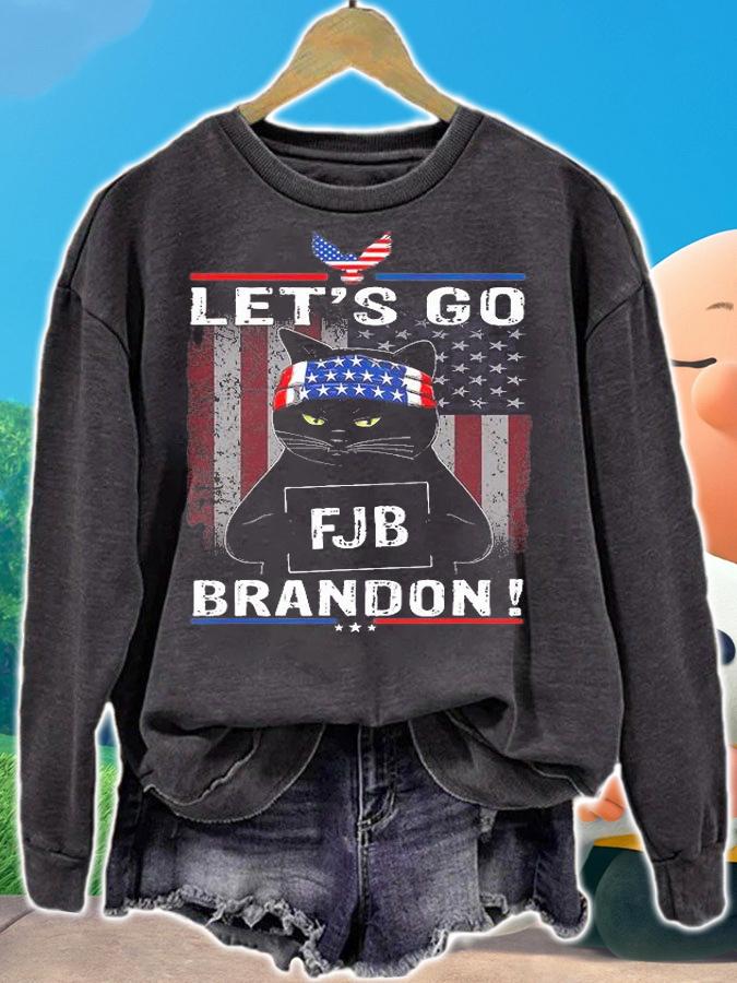 Lets Go Brandon Black Cat Conservative American Flag T-Shirt