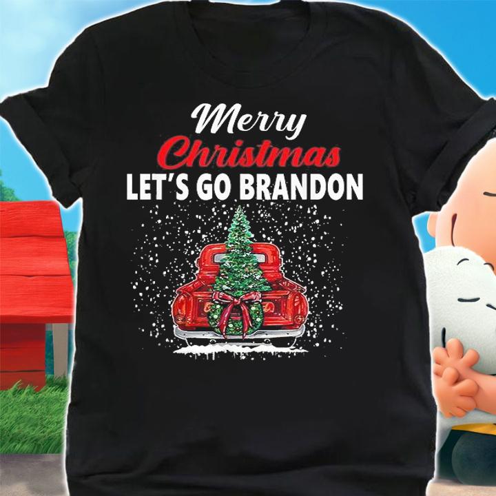 Merry Christmas Let's Go Brandon Red Truck Christmas Tree Anti Biden T-Shirt shirt