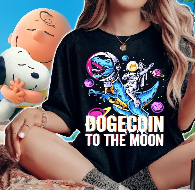 T-rex Elon Musk Dogecoin to the moon shirt