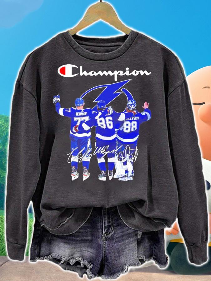 Champion Tampa Bay Lightning Victor Hedman Nikita Kucherov Andrei Vasilevskiy siganture shirt