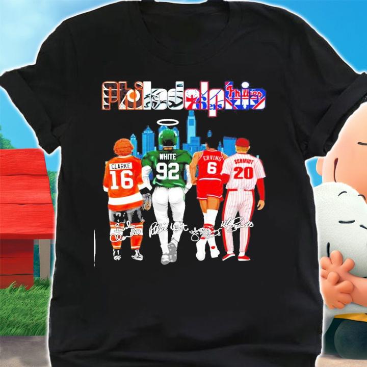 Men's Philadelphia Julius Erving Reggie White Mike Schmidt Bobby Clarke signatures t-shirt shirt