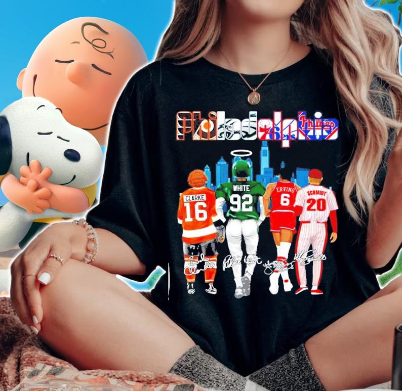 Men's Philadelphia Julius Erving Reggie White Mike Schmidt Bobby Clarke signatures t-shirt woman shirt