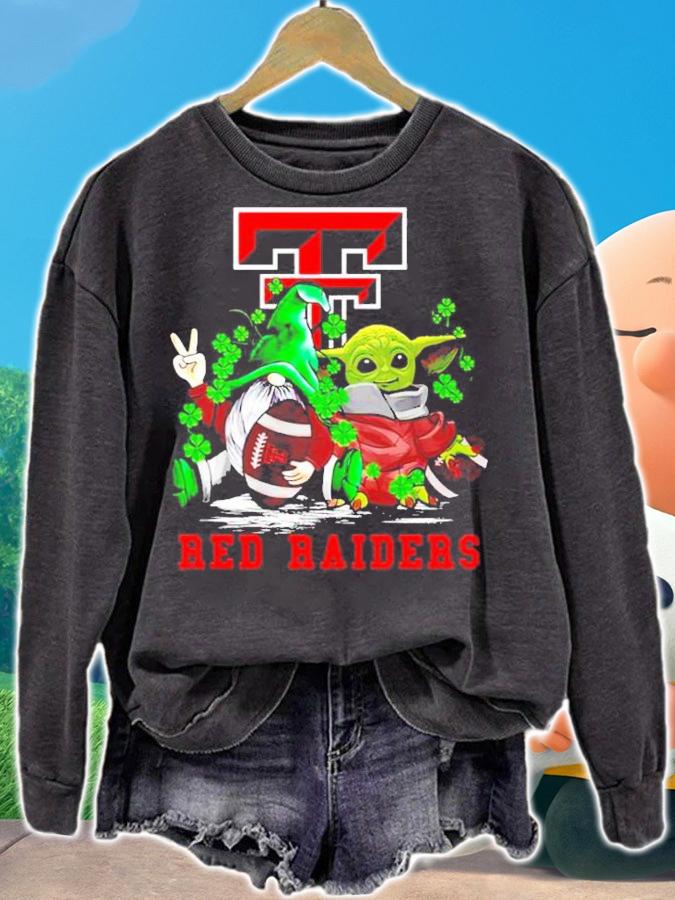 St.Patrick's day Gnome and Baby Yoda Texas Tech Red Raiders shirt sweatshirt