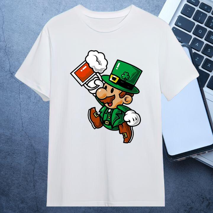 Leprechaun Super Mario Hold Beer Mug St Patricks Day Shirt