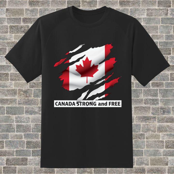 J'Aime Le Canada Strong And Free I Love Canada Flag Version Torn T-Shirt