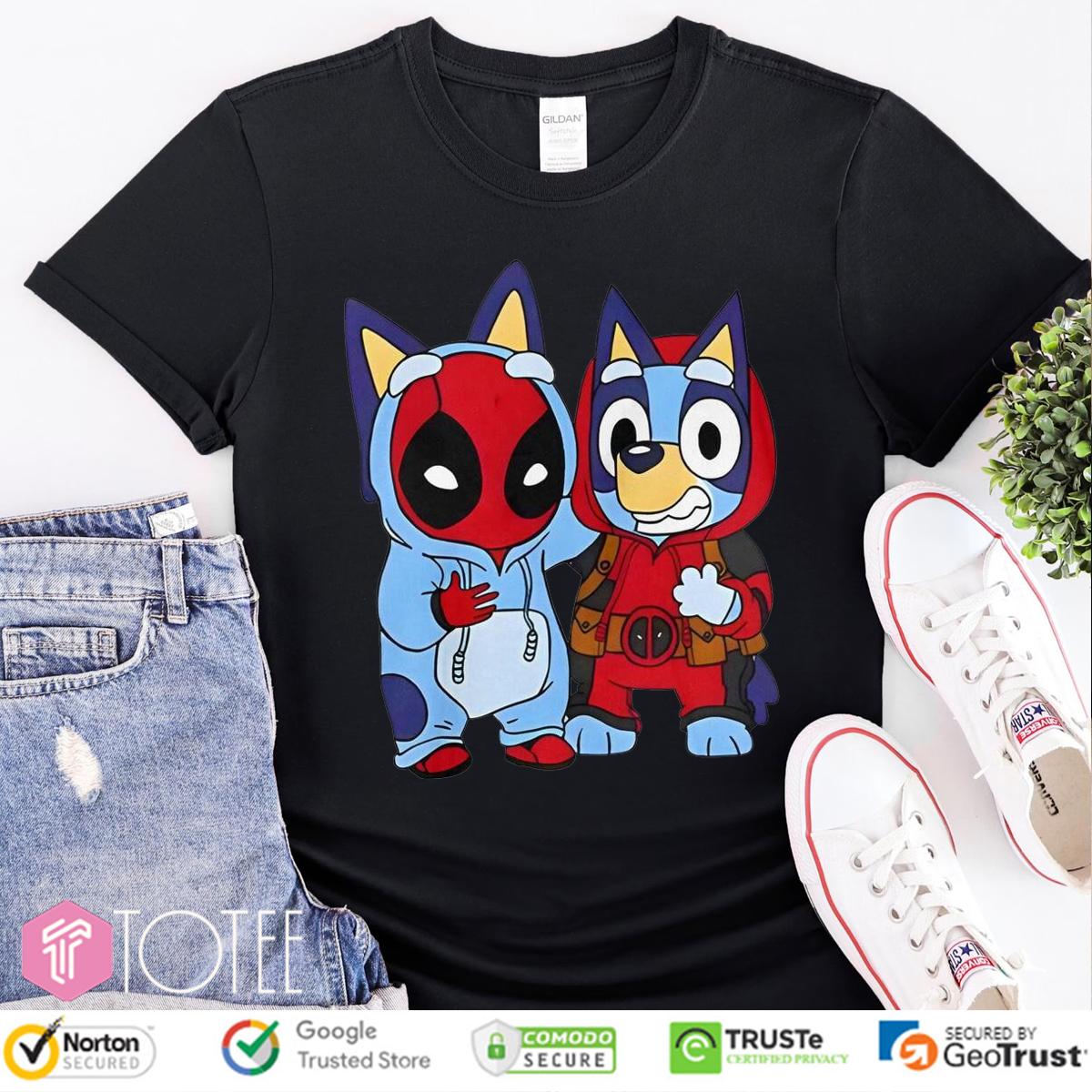 Bluey Heeler Marvel Deadpool Cosplay Together Parody T-Shirt