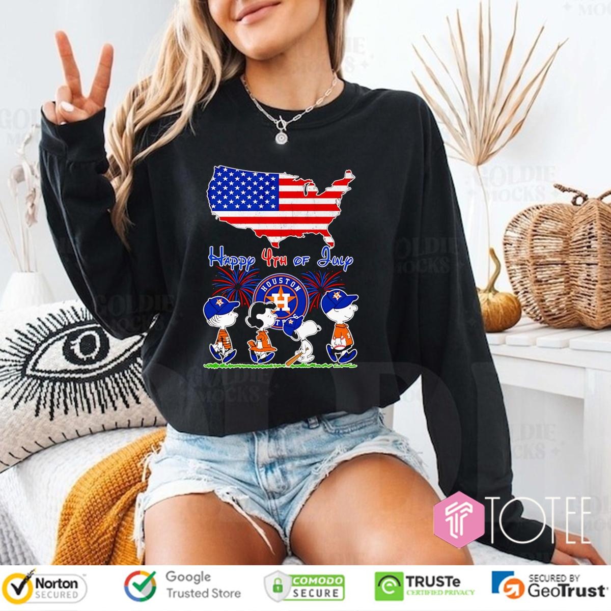 Peanuts Houston Astros Snoopy Charlie Brown Happy 4Th Of July Baseball Long Sleeve