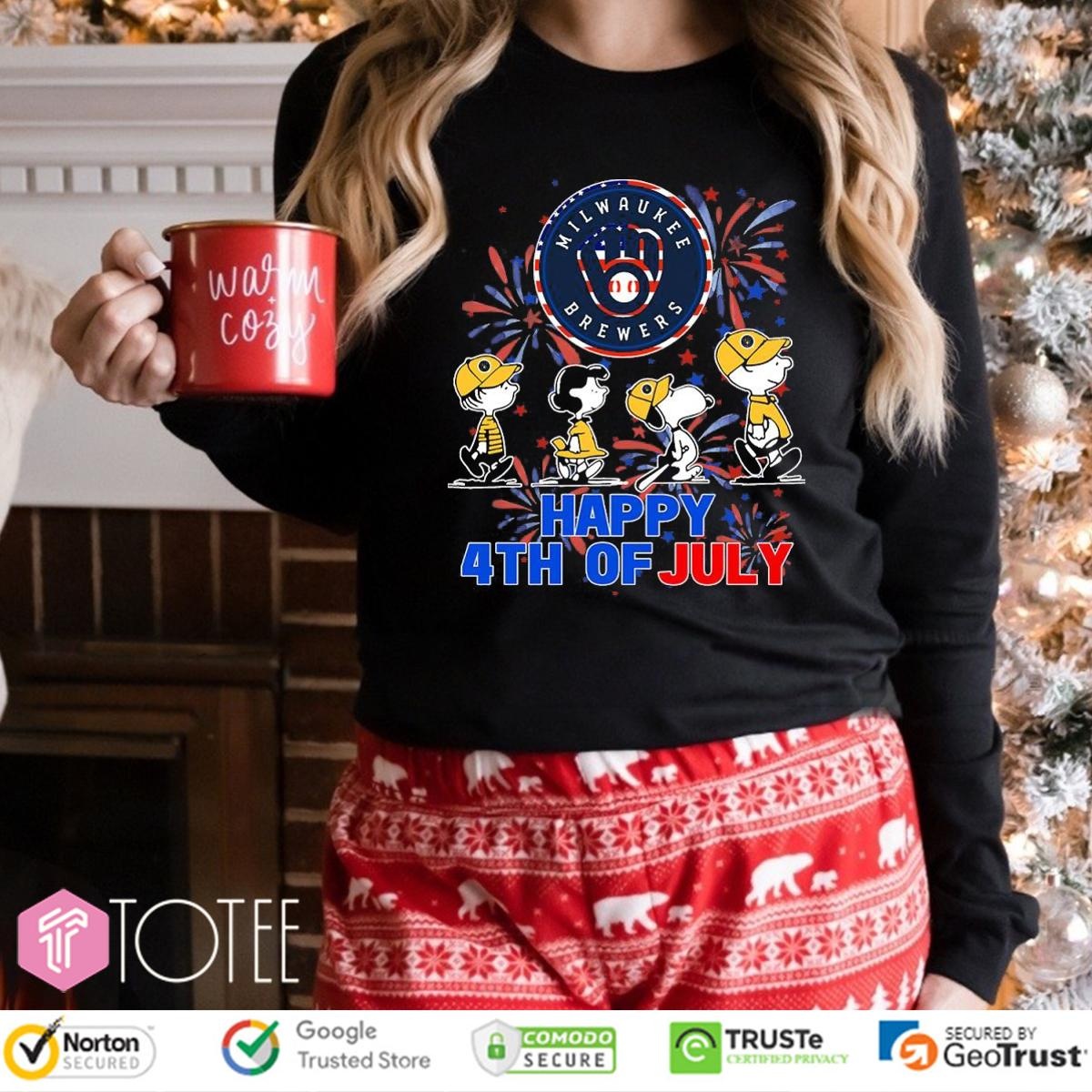 Peanuts Milwaukee Brewers Snoopy Charlie Brown Happy 4Th Of July Baseball Long Sleeve