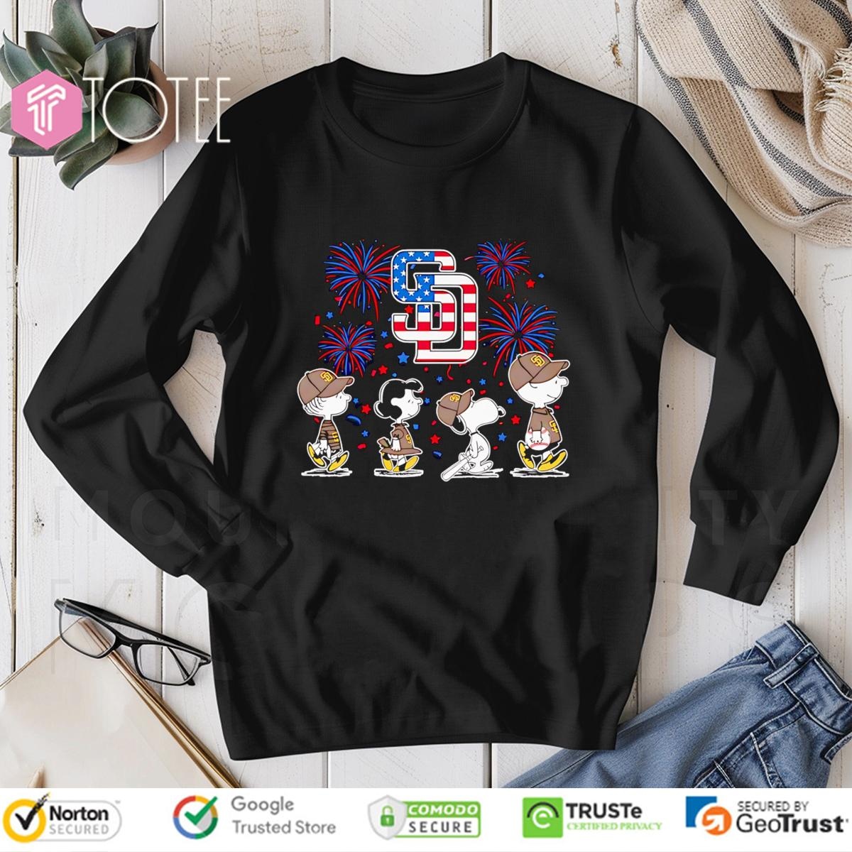 Peanuts Snoopy San Diego Padres Fireworks 4Th Of July Long Sleeve