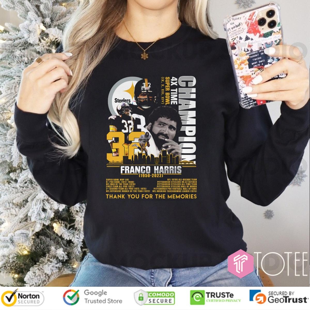 72 Years Of 1950-2022 Franco Harris Pittsburgh Steelers Long Sleeve