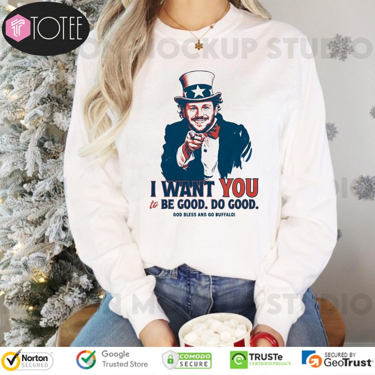 Josh Allen Parody Uncle Sam I Want You God Bless And Go Buffalo Bills Long Sleeve
