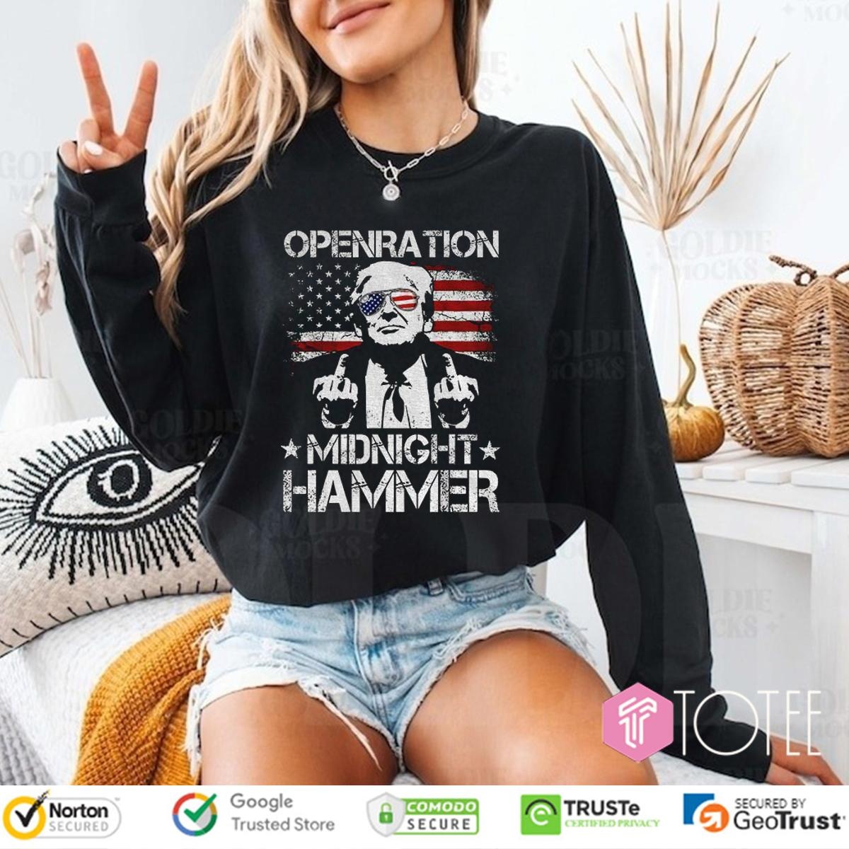 Trump Middle Finger Operation Midnight Hammer B-2 Bomber Usa Flag Long Sleeve