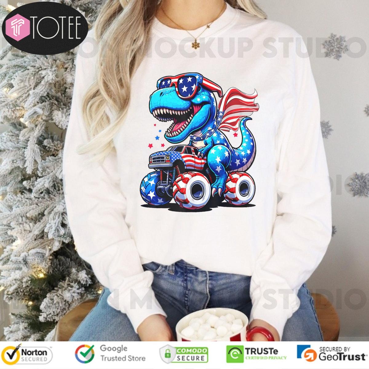T-Rex Dinosaur 4Th Of July Amerisaurus Long Sleeve