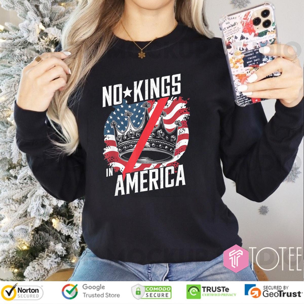 No Kings In America Protest Save Democracy Usa Flag Long Sleeve